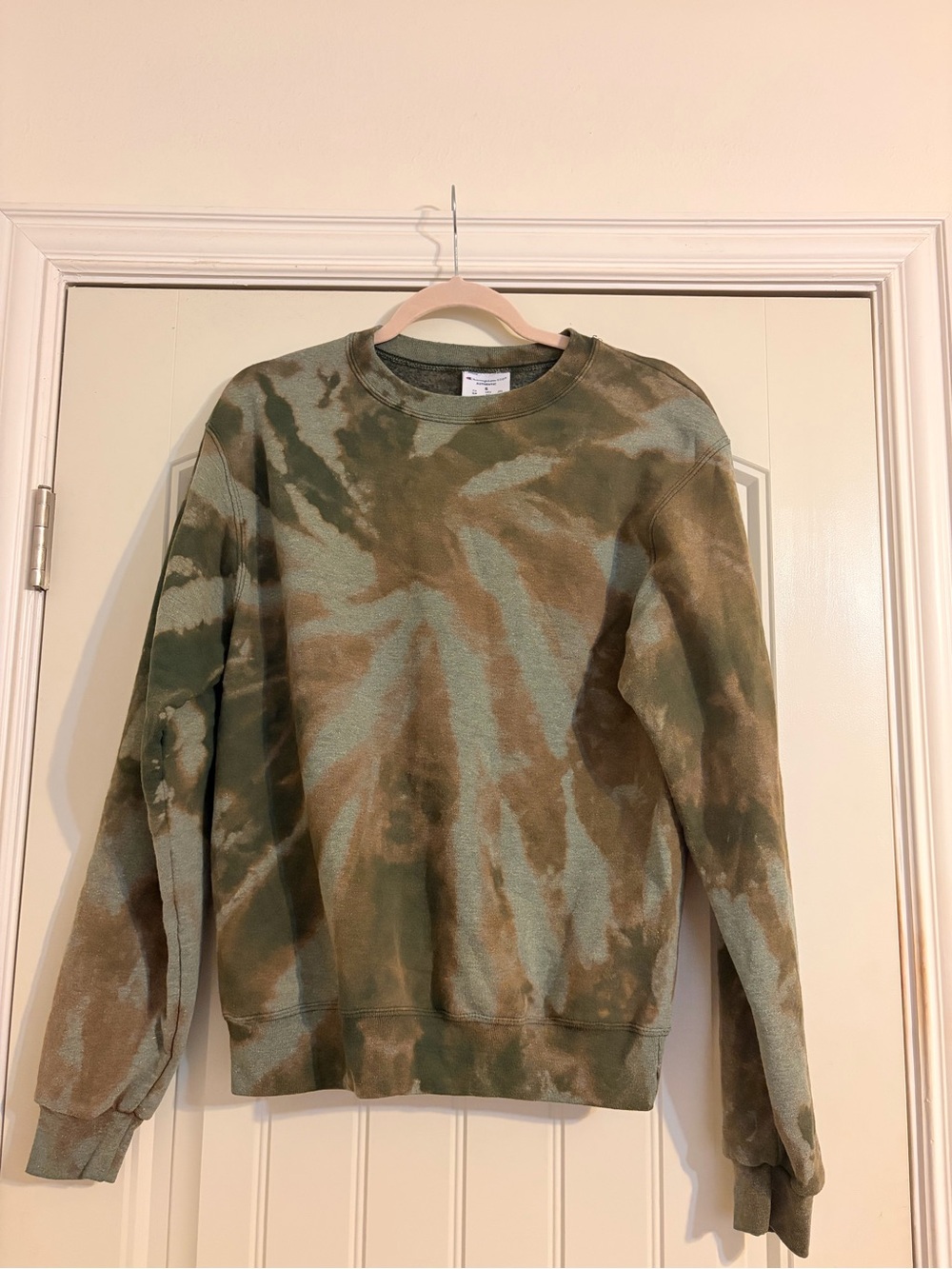 Champion Men's Olive & Tan Tie-Dye Crewneck Sweatshirt